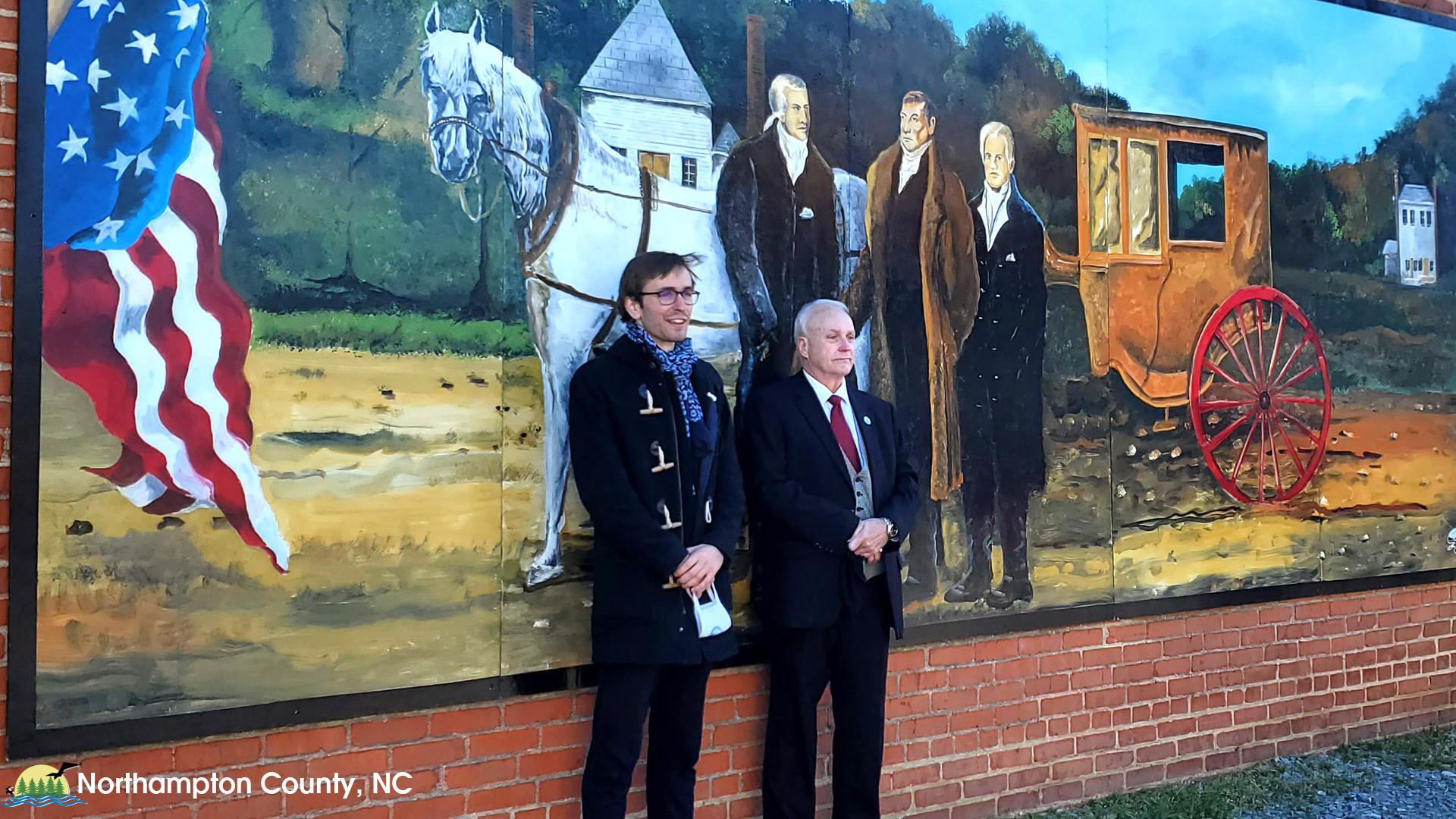 Mural commemorating Lafayette's visit on the west wall of the Embassy Cafe in Jackson NC
